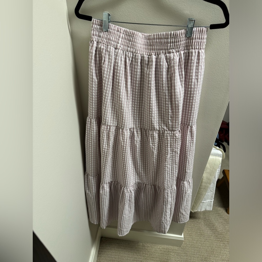 English Factory Pink and White Gingham Maxi Skirt